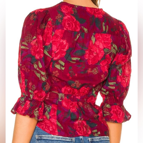 Free People ‘I Found You’ Top Size X-Small, Floral, Pouf Sleeve Button Down - Picture 3 of 9